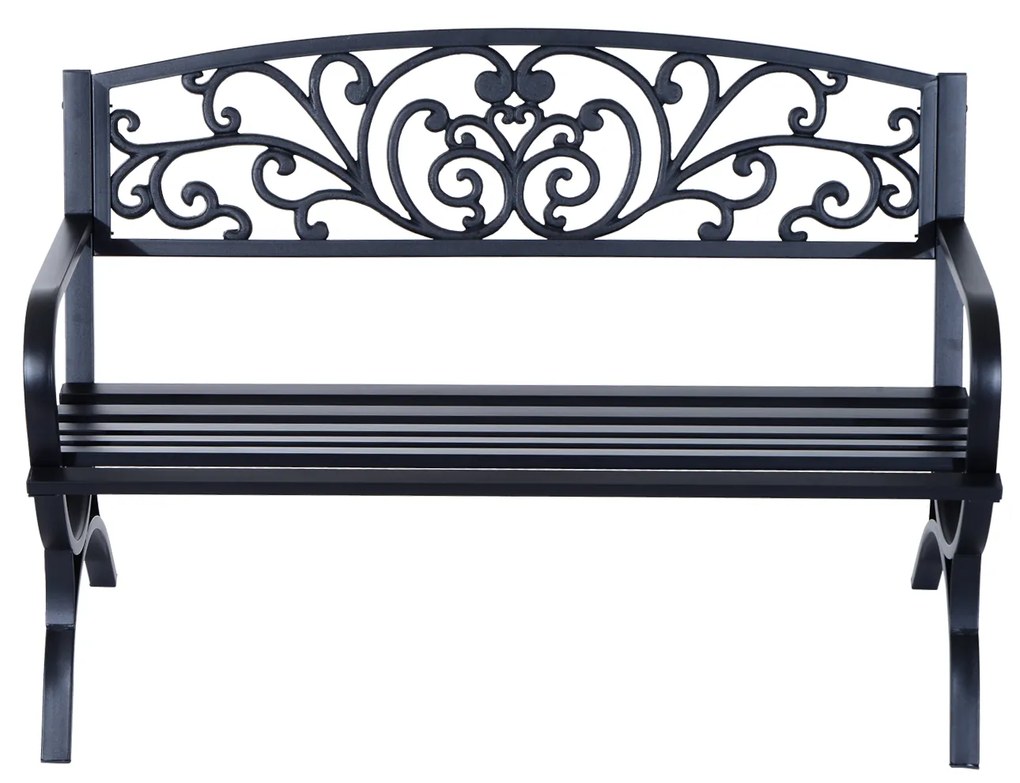 Outsunny Bancă de Grădină pentru Exterior din Metal și Fontă, 127×60×85 cm, Negru | Aosom Romania