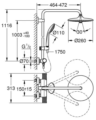 Coloana de dus cu baterie termostatata Grohe Euphoria New 260