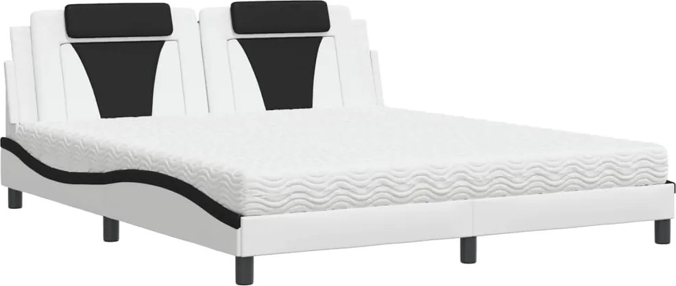vidaXL Pat, Viana, cu saltea, alb și negru, 180x200 cm, piele ecologică