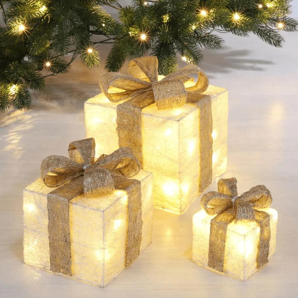 HI Cutie cadou de Craciun iluminata cu LED, cu fundite aurii, 3 buc. 3, champagne and gold