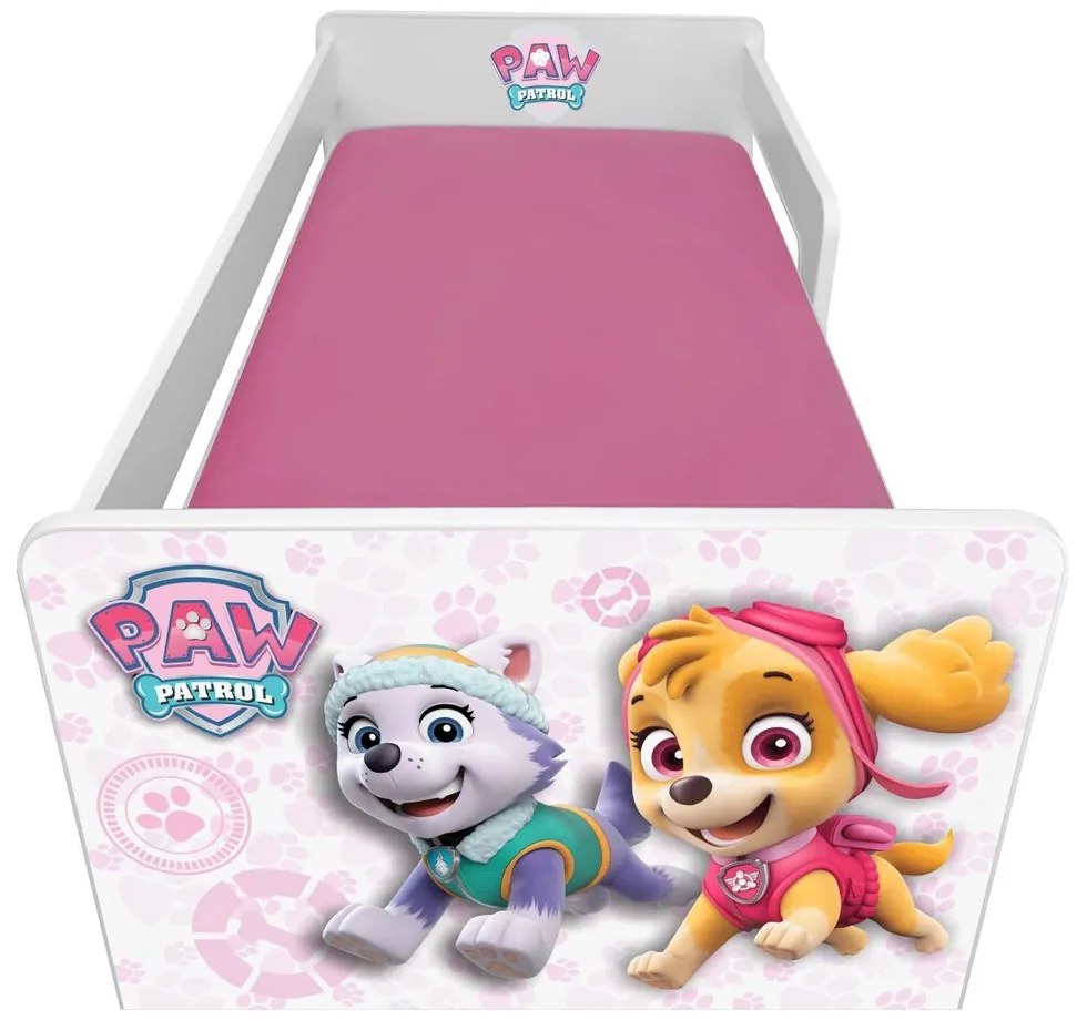 Pat copii Paw Patrol Pink P1L 2-8 ani cu sertar, paravane detasabile + saltea Lana