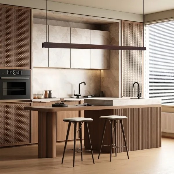 Immax NEO 07302L-LED MADEIRA, lustră suspendată pe cablu, reglabilă, 44W/230V, Wi‑Fi Tuya, 202 cm, finisaj nuc