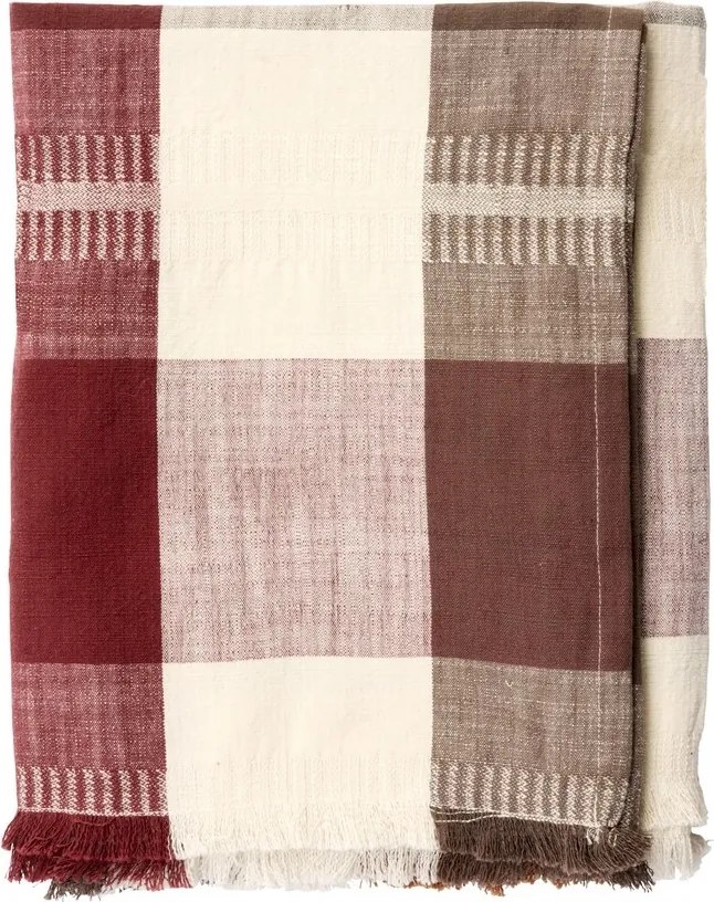 Față de masă din bumbac țesut manual cu model în carouri mari și franjuri, 120×220 cm, „Harvest Check"