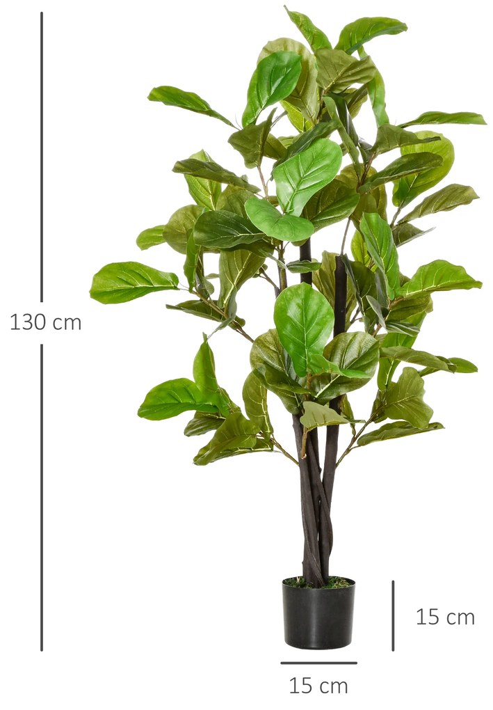 Ficus Artificial 130cm de Interior si Exterior, Planta Artificiala cu efect Realist cu 78 de Frunze HOMCOM | Aosom Romania