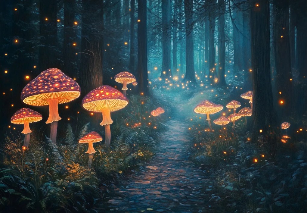 Fototapet - Pădure magică cu ciuperci (147x102 cm)