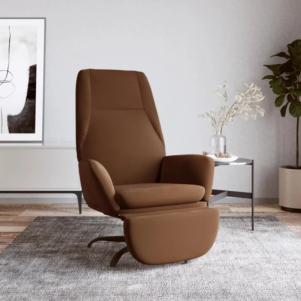 3097865 vidaXL Scaun de relaxare cu taburet, maro, microfibră
