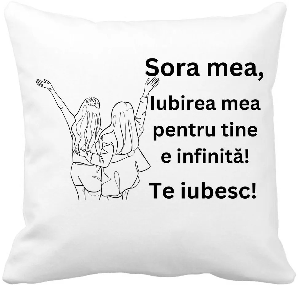 Perna Decorativa Sora mea 5, 40x40 cm, Alba, Mata, Husa Detasabila, Burduf