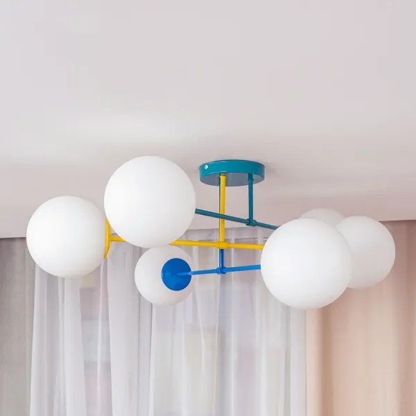 Lustră de tavan MOON, 6 x E27, 15 W, 230 V, turcoaz/galben/albastru