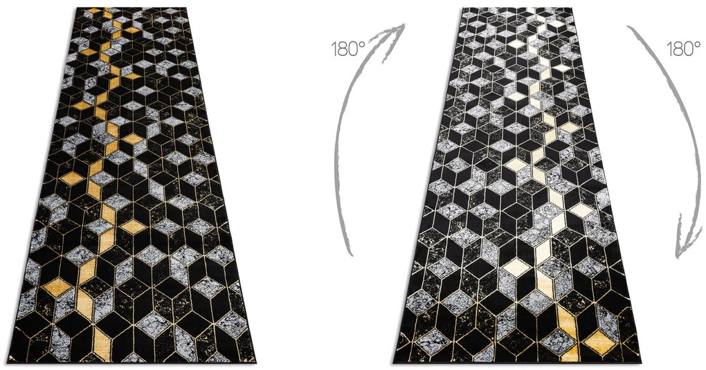 Modern GLOSS covor, traversa 400B 86 stilat, glamour, art deco, 3D geometric negru / aur