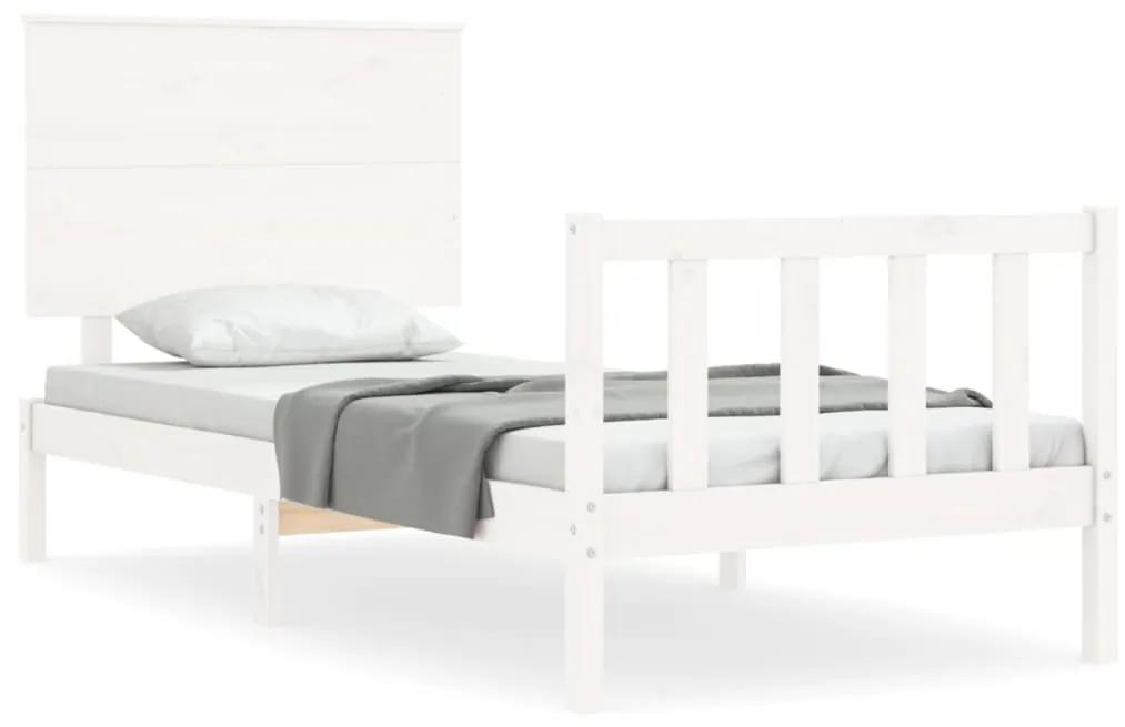 3193362 vidaXL Cadru de pat cu tăblie single mic, alb, lemn masiv