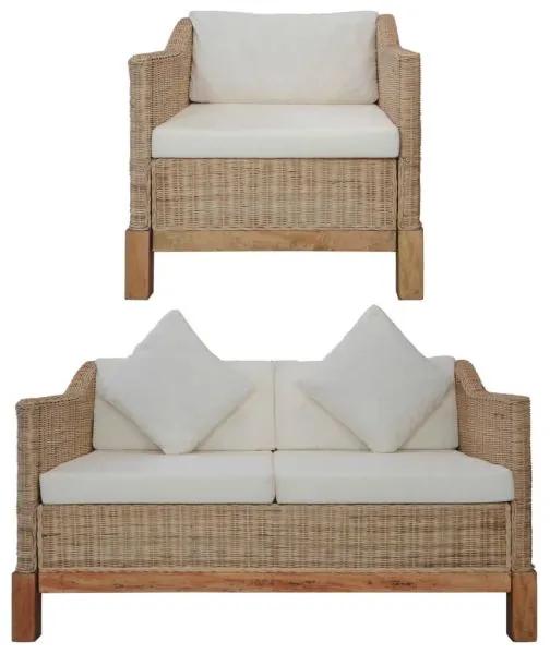 Set de canapele cu perne, 2 piese, culoare naturală, ratan