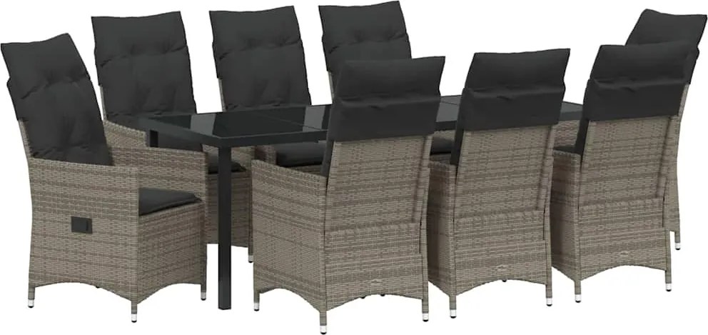 vidaXL Set de masă pentru grădină cu pernă 9 pcs Gri poliratan