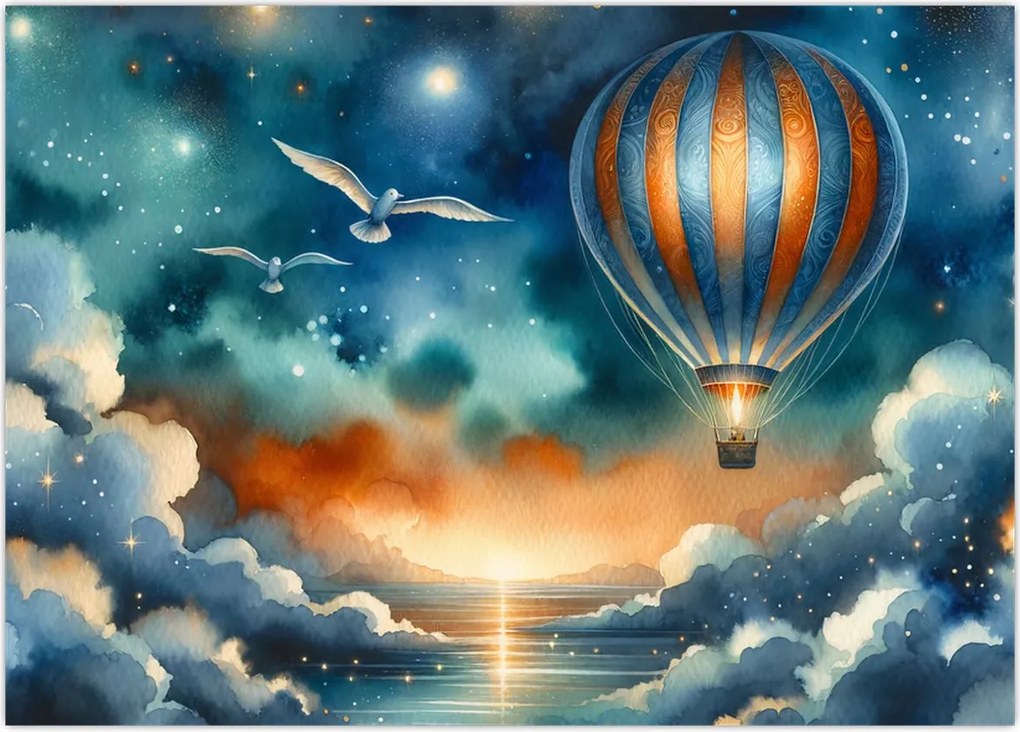 Tablou pe sticlă - Zbor sub cerul nopții (70x50 cm)