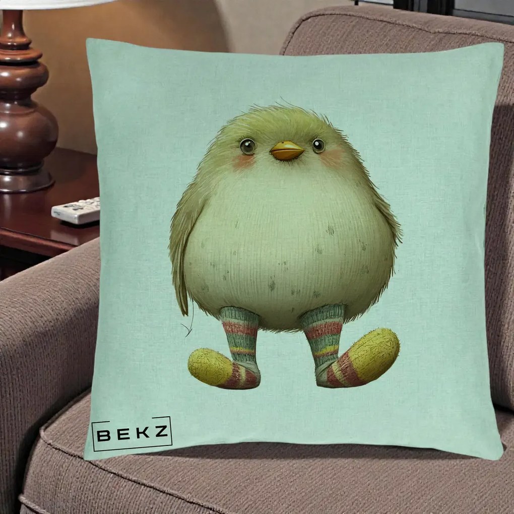 Perna Decorativa Pui Pufos cu Sosete Dungate, 40x40 cm, Verde Menta, Husa Detasabila, Perna Inclusa, BEKZ®