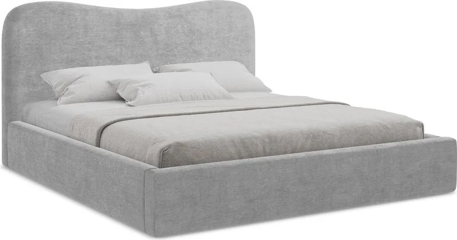 Pat matrimonial gri deschis tapițat cu spațiu de depozitare cu somieră 160x200 cm Kahai – Makamii