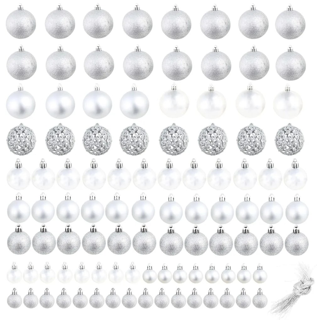 245712 vidaXL Set globuri de Crăciun 100 de piese, 3/4/6 cm, argintiu