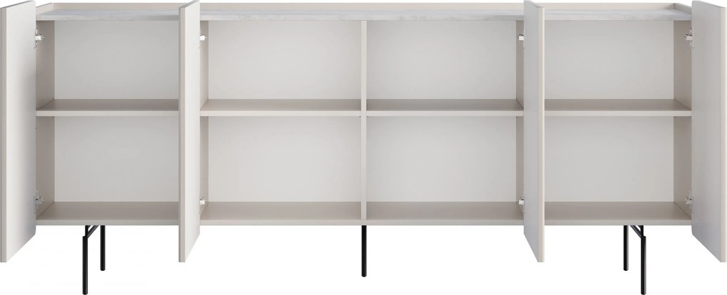 Comodă cu patru uși Malmi 200 cm - cashmere / crema bianca / picioare negre