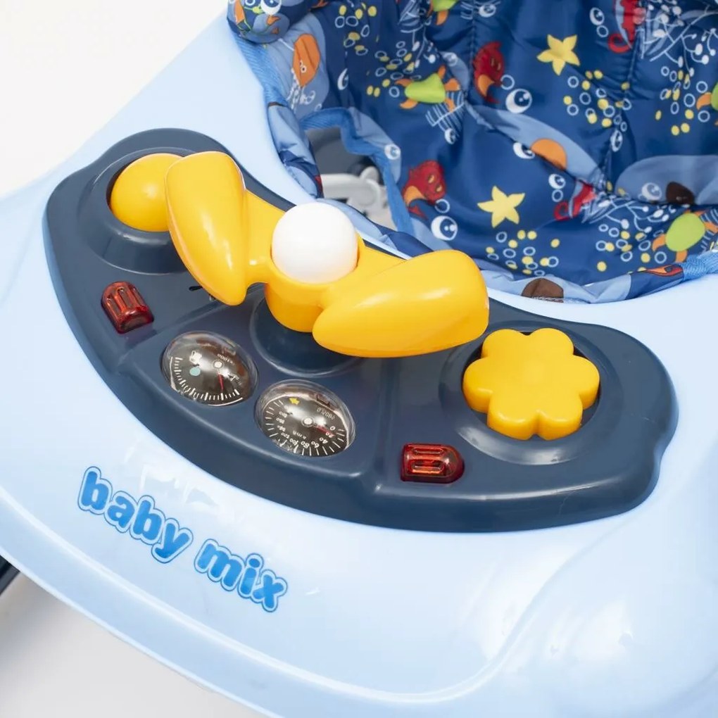 Baby Mix Walker pentru copii cu volan și roți dinsilicon, albastru închis, 50 x 44 x 50 cm