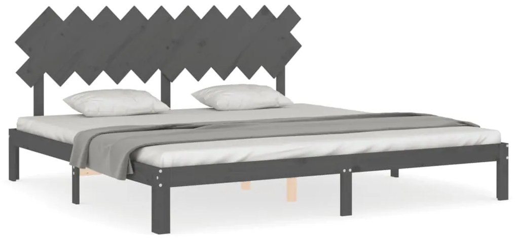 3193748 vidaXL Cadru pat cu tăblie 200x200 cm, gri, lemn masiv