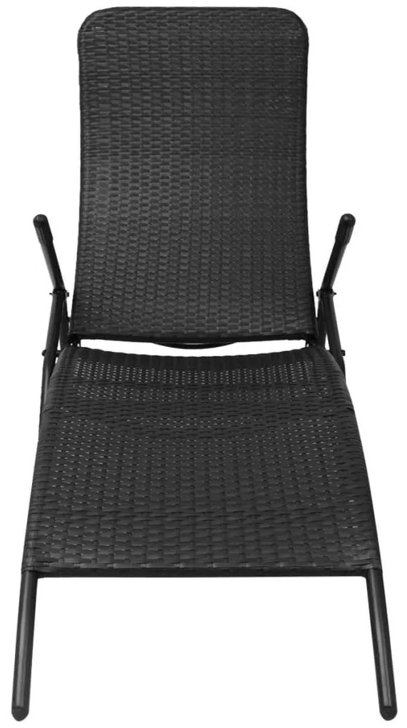 42946 vidaXL Șezlong pliabil de plajă, negru, poliratan