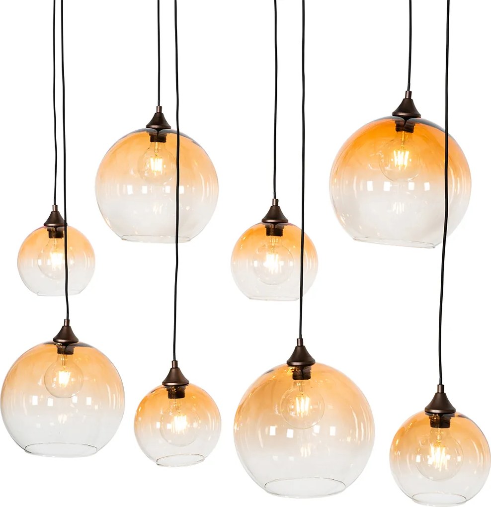 Lampă suspendată inteligentă bronz închis cu sticlă ambră 8 lumini incl. 8 Wifi G95 - Sandra