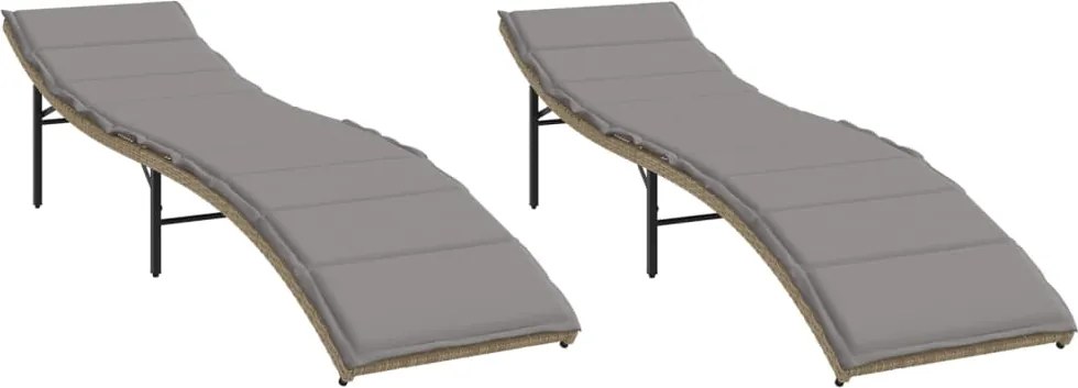 vidaXL Șezlonguri de plajă cu perne, 2 buc., bej, poliratan