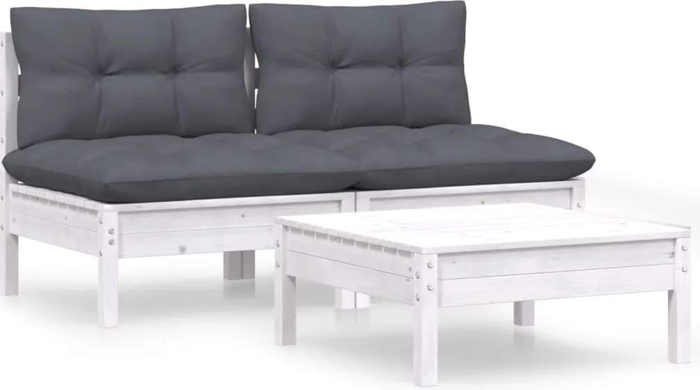 vidaXL Set mobilier grădină cu perne, antracit, 3 piese, lemn de pin