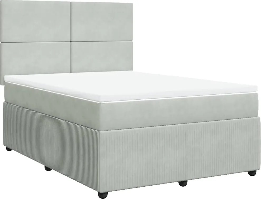 vidaXL Pat box spring cu saltea, gri deschis, 140x190 cm, catifea