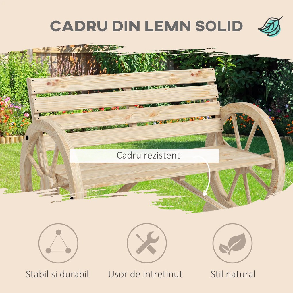 Outsunny Banca Country Fonta 127×60×85 cm – 2‑locuri cu Cotiere Rotative Neagra | Aosom Romania