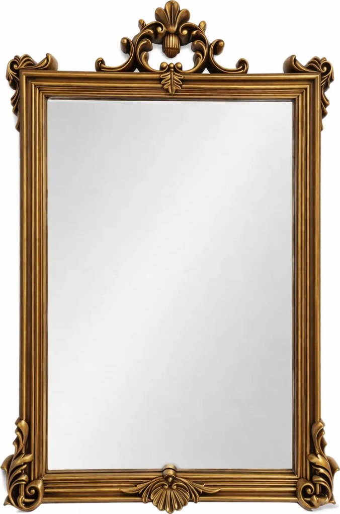 Oglindă decorativă de perete, ramă aurie antichizată, 60x90 cm