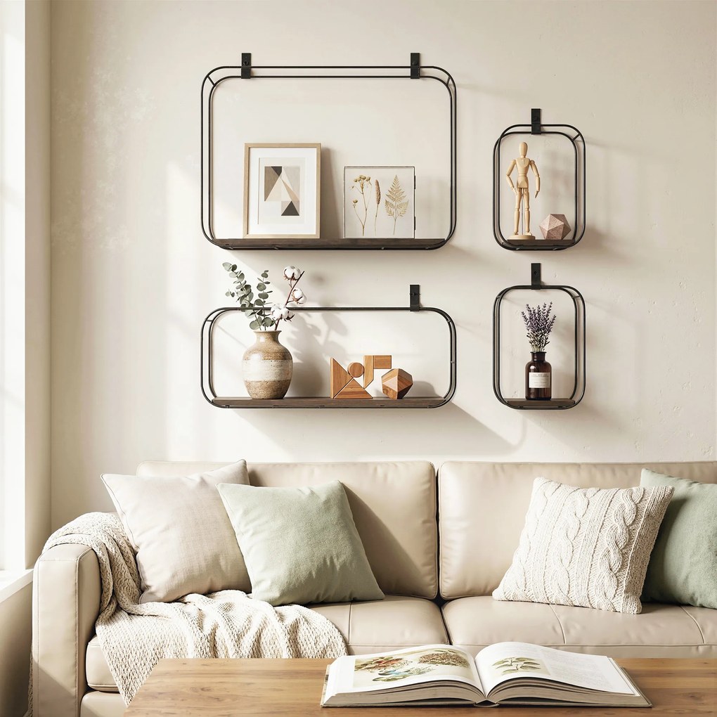 HOMCOM Rafturi Flotante Geometrice pentru Living, Set de 4 Piese, Negru | Aosom Romania