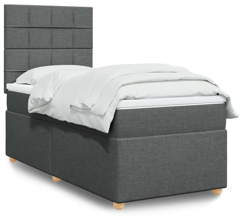 vidaXL Pat box spring cu saltea, gri închis, 100x200 cm, textil