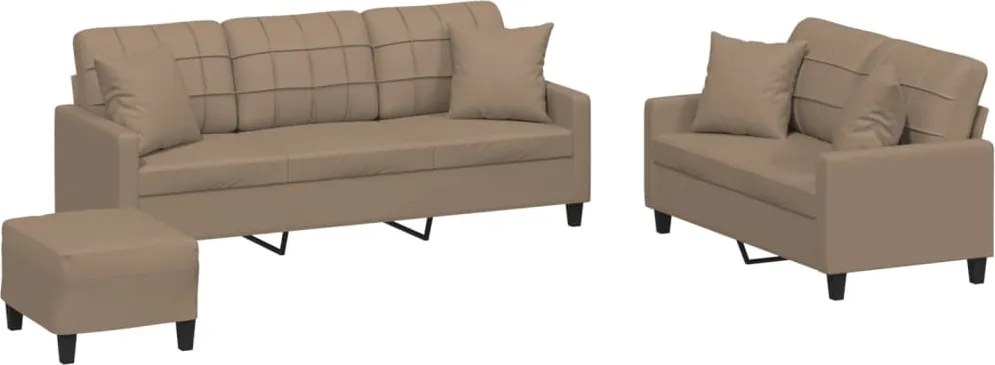 vidaXL Set de canapele cu perne, 3 piese, cappuccino, piele ecologică