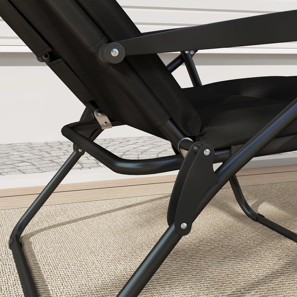 Outsunny Șezlong pliabil transat înclinat 6 poziții cu saltea + cotiere oțel poliester 153 x 58,5 x 89 cm negru | Aosom Romania