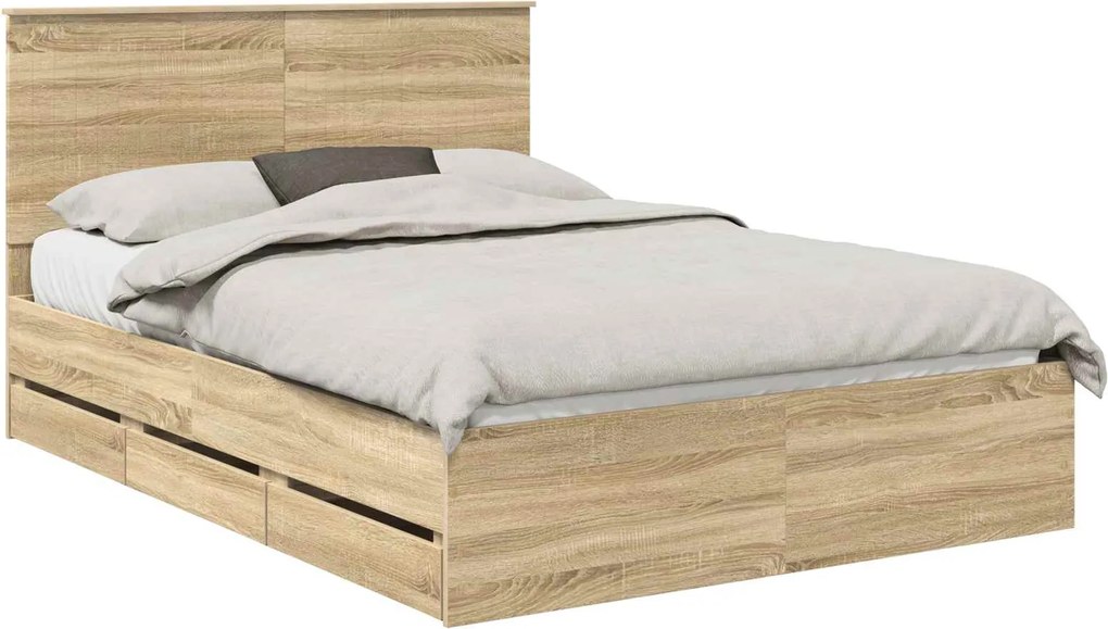 vidaXL Cadru de pat Stejar Sonoma 140 x 200 cm Lemn Ingineresc