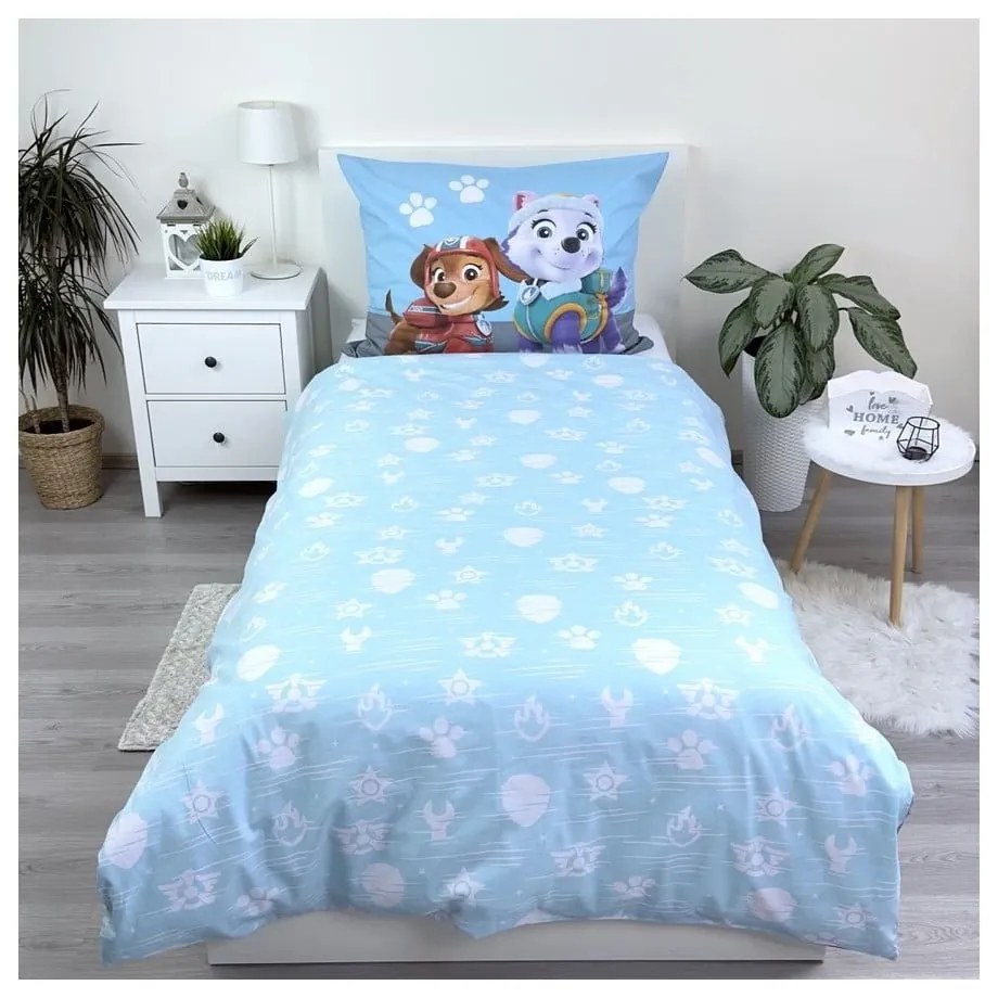 Lenjerie de pat pentru copii albastră din bumbac pentru pat de o persoană 140x200 cm Paw Patrol – Jerry Fabrics