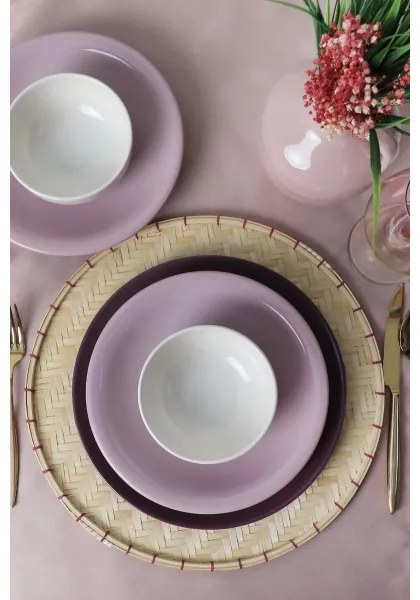 Set de veselă din ceramică, 18 piese, violet/alb