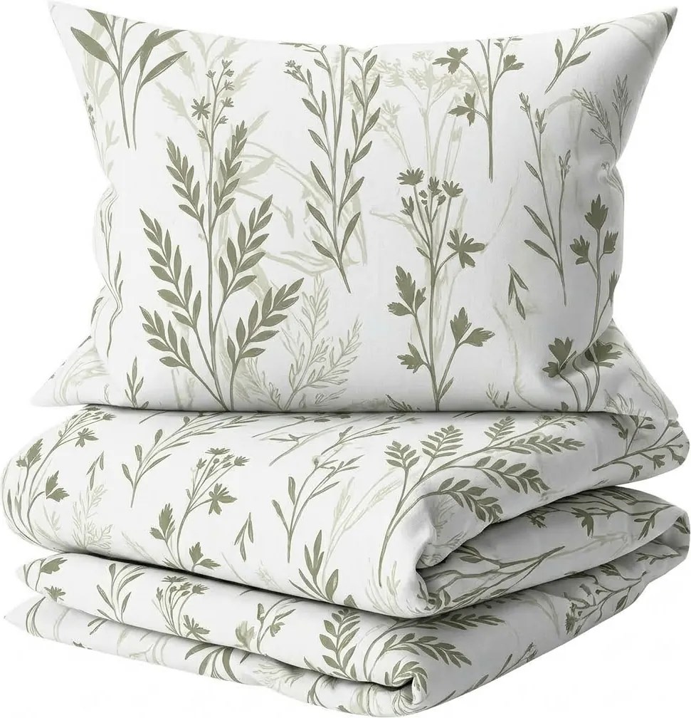 Lenjerie pentru patut din bumbac Renforce LEAFORA albă Dimensiune lenjerie de pat: 45 x 65 cm | 90 x 140 cm
