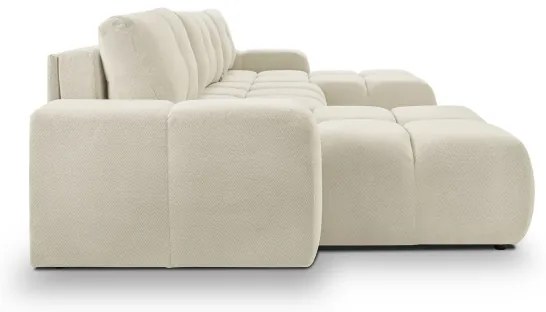 Colțar extensibil tapițat ALMADA, în formă de U, cu spațiu de depozitare, bej