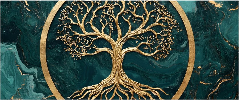 Tablou – Arborele vieții auriu în marmură (120x50 cm)