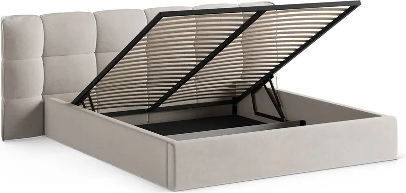 Pat matrimonial bej tapițat cu spațiu de depozitare cu somieră 140x200 cm Eric – Micadoni