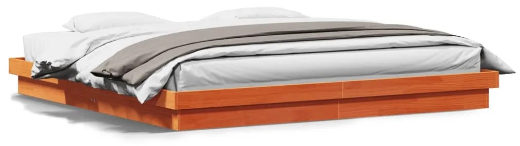 844418 vidaXL Cadru de pat cu LED, maro ceruit, 200x200 cm, lemn masiv de pin