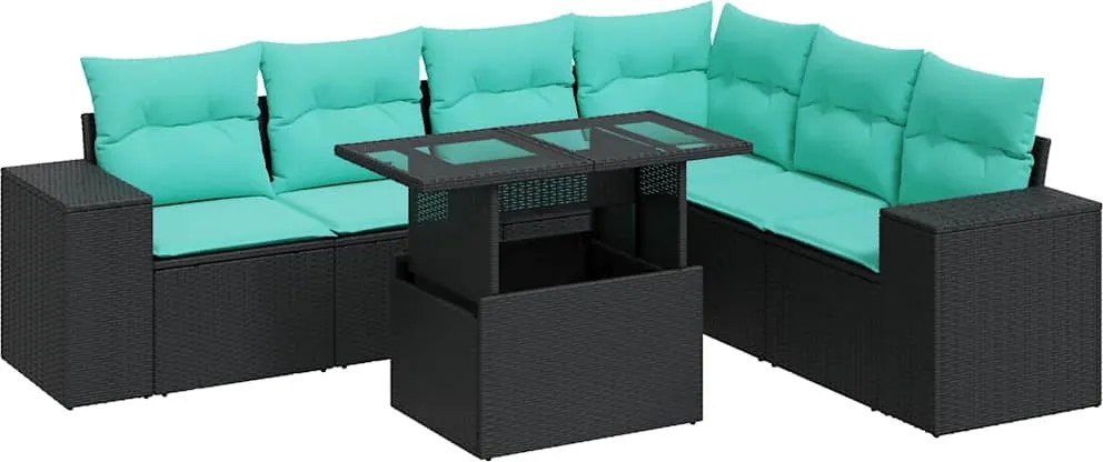 vidaXL Set canapele de grădină cu perne, 7 piese, negru, poliratan