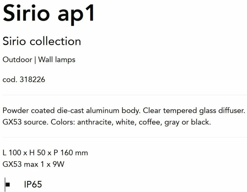 Aplica ambientala iluminat exterior IP65 Sirio ap1 negru