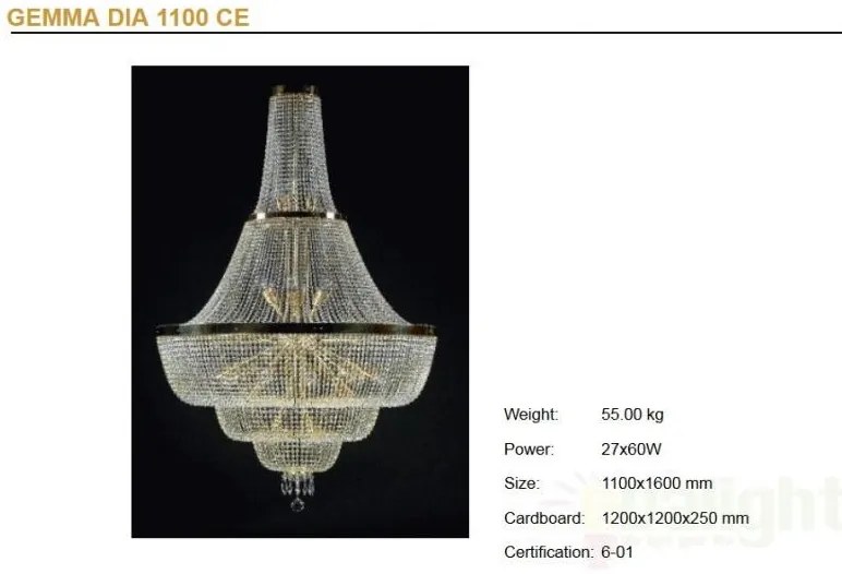 Lustra imperial Cristal Bohemia Exclusive diametru 110cm Gemma 1100 CE