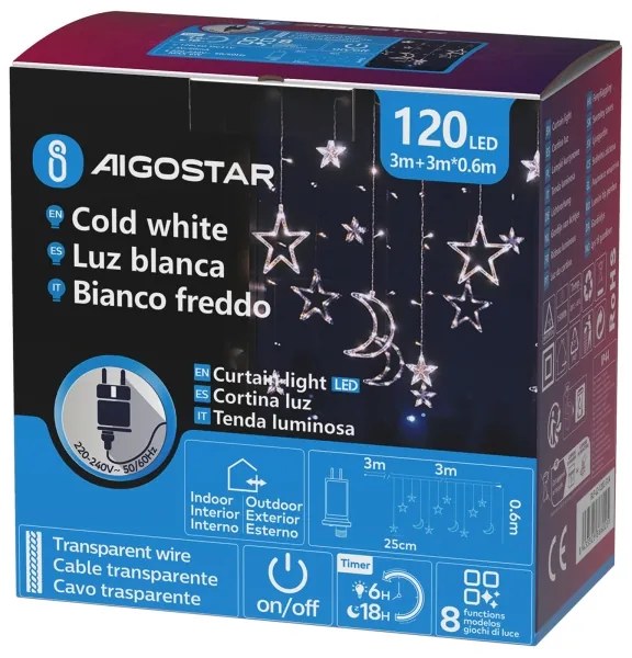 Aigostar - Ghirlandă LED de Crăciun pentru exterior 120xLED/6W/230V/8 funcții 3x0,6m IP44 alb rece DO
