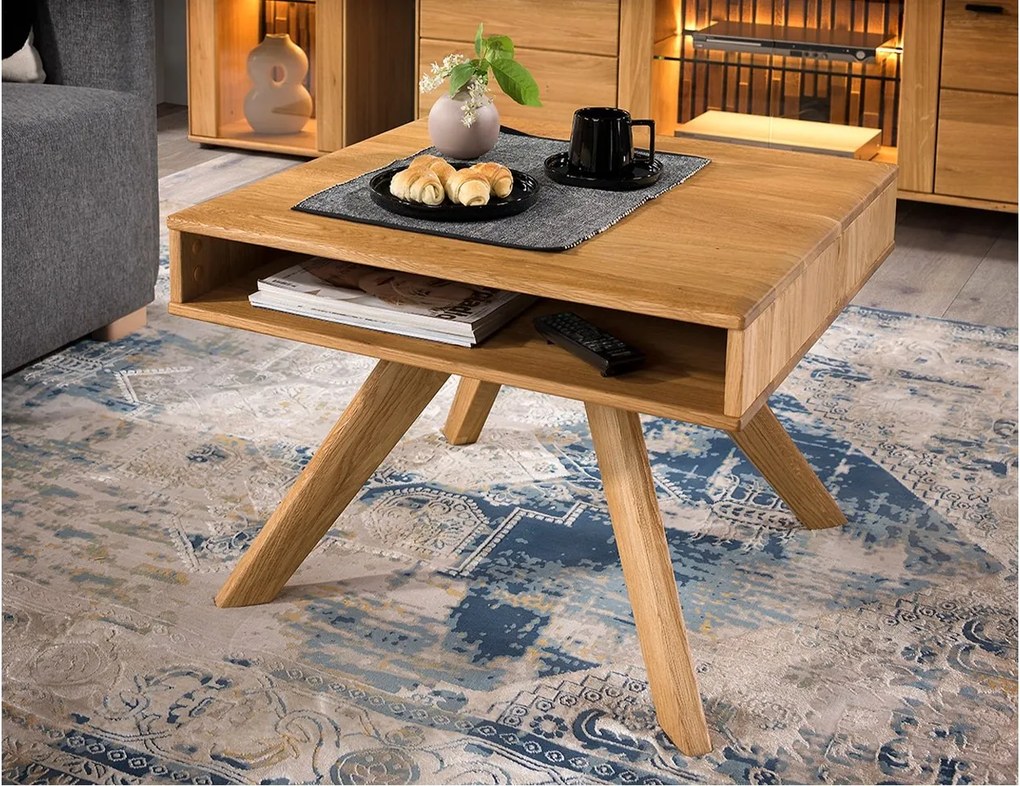 Masă stejar masiv Cafea Urban, 70 × 50 × 50 cm