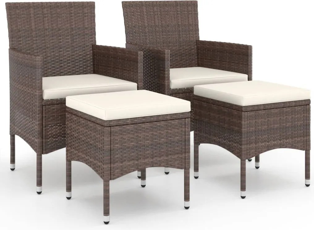 vidaXL Set scaune de grădină și taburet, 4 piese, maro, poliratan