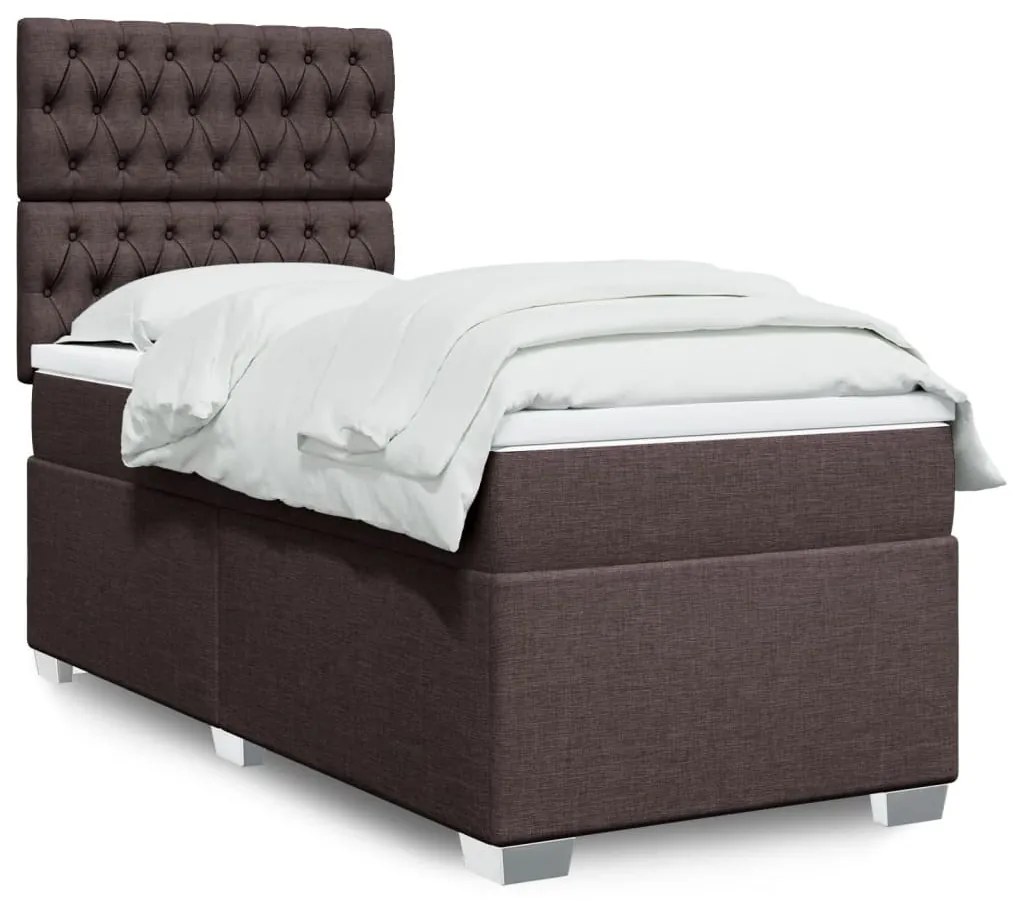 vidaXL Pat box spring cu saltea, maro închis, 90x200 cm, textil