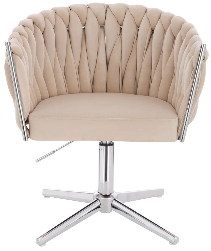 HR750CROSS Scaun Crem din Catifea cu Bază Cromata